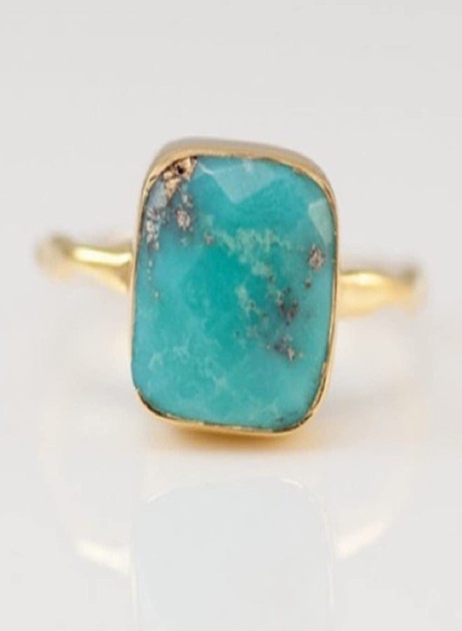 LRGKMCWTOB 925 Sterling Silver Bohemia Chic Square Turquoise Ring Fashion Rings Stackable Ring Natural Turquoise Jewelry Birthday (Size 9) - Image 3